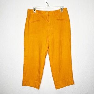Patrick Mendes French 100% Linen Tangerine Orange Crop Ankle Pants Lagenlook